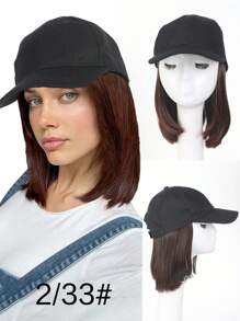 Gorra de béisbol con peluca para mujeres, gorra de béisbol negra con extensiones de cabello sintético rubio liso de 10 pulgadas, gorra de béisbol negra ajustable con peluca tipo bob de cabello rubio, negro y marrón, adecuada para mujeres y niñas