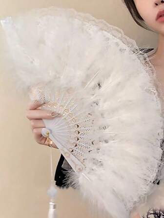 1pc Vintage Lace Handheld Fan, Elegant And Graceful For Summer Dance, Catwalk, Classical Style With Tassel
