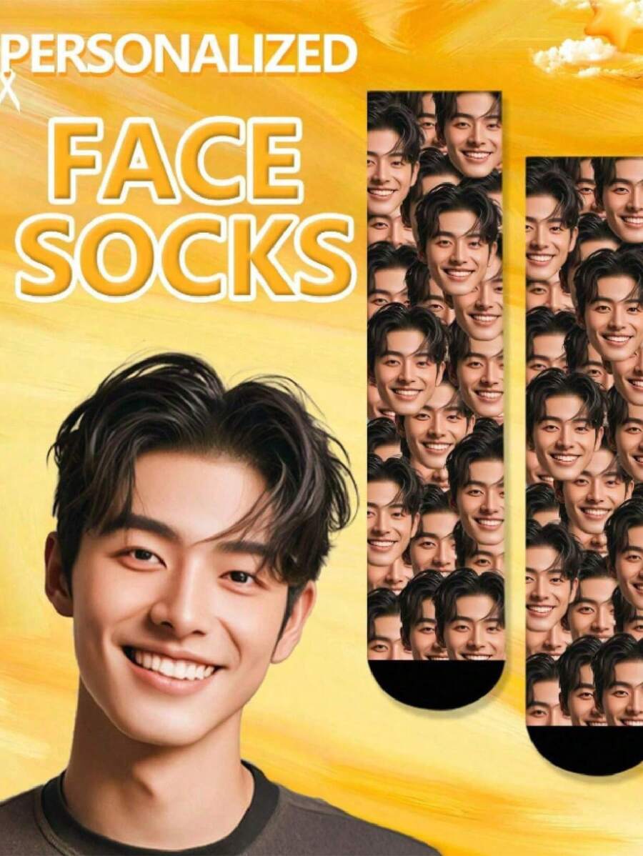 1Pair Big Head Sticker Personalized Comfort Medium Socks Personalized Photo Customization