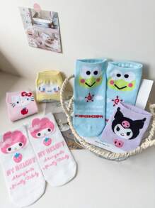 Sanrio Melody,‌,‌ ,,,Badtz-Maru,, 5 Pairs Women And Men's/Couple Short Knee,Sockspersonalized, Funny, Happy,Colorful, Creative Anime Cartoon Design, Holiday Gift, Comfortable And Breathable, Improve Family Atmosphere, Fashionable And Suitable For Both Men And Women. Interesting Socks, Crazy, Anime, Multi-Color Socks - Multicolor - View 4