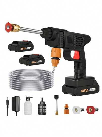 Pistola De Lavado De Alta Presión Portátil(2 Batería), Lavadora A Presión Portátil Con Manguera 5m, Pistola Lavado Auto Eléctrica, Pisos Y Riego De Jardín ﻿