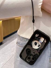 1pc Cute Panda Design Phone Case With Micro-Hole Camera Protection, Shock-Proof, Compatible With IPhone 11 Pro Max, 12 Pro Max, 13 Pro Max, 14 Pro Max, 15 Pro Max, 16 Plus, 16 Pro Max, Redmi, OPPO/Realme, VIVO, Infinix, Honor, MOTO, One Plus Waterproof Anti-Fall Scratch Resistant - Black - View 2