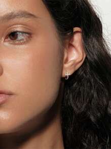 S925 纯银镀金闪亮水钻耳环，迷你环状耳环，百搭男女通用设计，防过敏，适合男士和女士