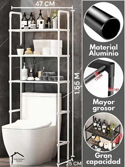 Aluminio Estante Para Baño De Acero Inoxidable. Estantería Ajustable De 3 Niveles Para Encima del Inodoro - Manten Organizados Tus Productos De Una Manera Sencilla Y Linda, Organizador De Estantes Moderno Versátiles Para Esenciales De Baño, Decoración Y Más - Instalación Fácil Organizadores y Almacenamiento de Baño, Estante Multifuncional.   YH6608-3
