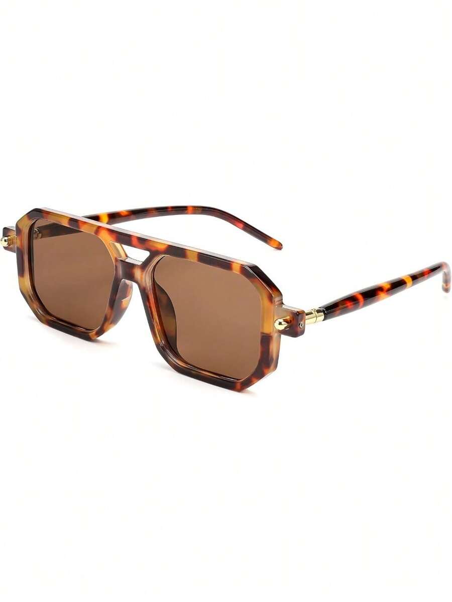 Vintage Square 70s Flat Aviator Fashion Glasses Women Men Classic Retro Stylish Frame Glasses ,Vacation Gift Party Driving Outfit Matching, Suitable For Various Face Shapes To Participate In Different Occasions.CK2622 - 003 豹紋鏡框 & 茶色鏡片 - 查看 1