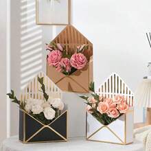 10/5pcs Foldable Flower Gift Boxes, Envelope Flower Boxes With White Pearl Chain, Envelope Shaped Floral Gift Boxes, Foldable Bouquet Envelope Boxes, Suitable For Wedding, Birthday, Valentine's Day Gifts, Applicable For Valentine's Day, Wedding, Mother's Day/Graduation/Teacher's Day - Multicolor - View 1