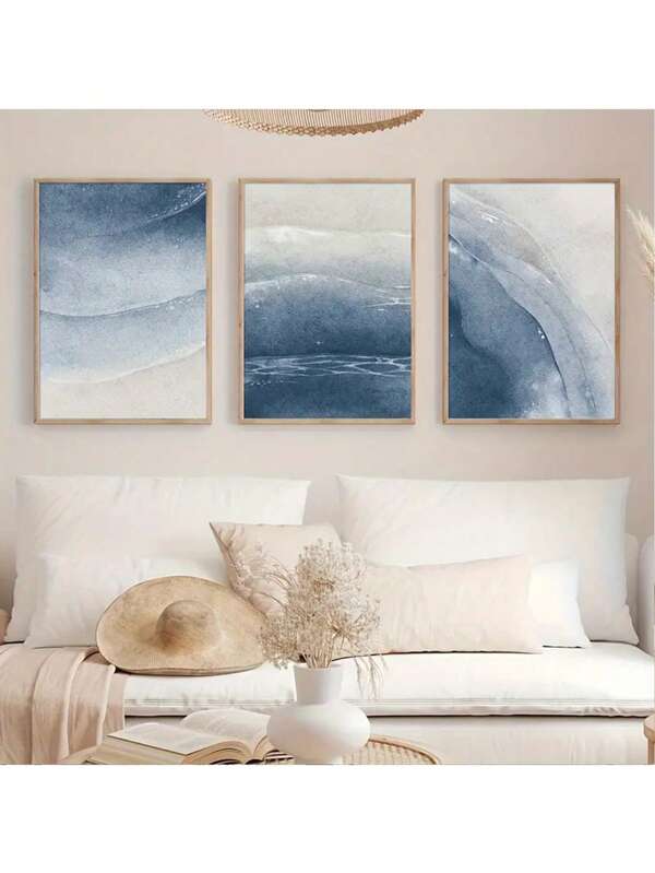 CPWAD 3pcs/Set Abstract Geometric Cote D 'Azur Seascape Canvas Poster Wall Art Print, Background Picture Wall, Modern Nordic Minimalist Living Room Dining Room Home Decor, Frameless Gifts Birthday Graduation