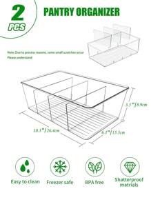 2 Packs Home Food Storage Cabinets - 4 Divided Transparent Fridge Organizers, Food Storage Cabinets And Storage Bins With Dividers - Kitchen Refrigerator Organizers For Freezers, Countertops And Cabinets - Clear - View 10