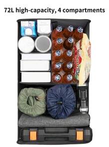 Organizador de maletero para SUV de 72L de gran capacidad, plegable, con 4 compartimientos, accesorios de coche multicolor para mujeres/hombres, negro - Negro - Ver 3