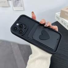 1pc Built-In Card Holder Dopamine Chic Matte Cute Heart-Shaped Step Photo Frame Phone Case, Compatible With IPhone 12/13 Pro Max, Honor X7, Galaxy A56 5G, Infinix Smart 8, Infinix Hot 40i, Spark 20, Spark 20C, Spark Go 2024, Redmi Note 14 5G, Moto E22/E22i, OPPO A54, Minimalist Design For Daily Use And Outdoor Carry, Shockproof Full Coverage Protection