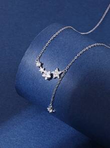 1pc Versatile Casual CZ Sterling Silver Star Necklace, Suitable For Women's Daily Wear
