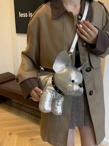 Women's Fashion French Bulldog Cartoon Handbag, With Unique Collar Decoration, Can Be Worn As Shoulder/Crossbody Bag