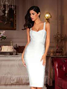 Vestido de cóctel ajustado de longitud midi o hasta la rodilla para invitados de boda - Blanco - Ver 1