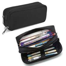 1pc Large Capacity Pencil Case, Simple Solid Color Multi-Function Dual Layer Stationery Box, Student Essential