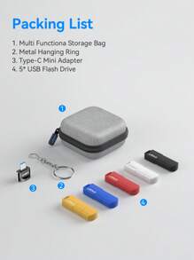 USB 2.0 Flash Drive With Storage Bag And Adapter 7pcs Combination Kit 64GB 32GB 16GB 8GB 4GB USB Memory Stick Multi-Color U Stick (Black Red Yellow White Blue Five Colors)