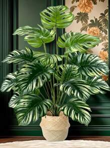 1pc 18-Head Artificial Potted Plant With Large Turtle Back Leaves, Home Decor, Indoor/Outdoor Garden, Wedding Venue, Mother's Day, Easter Decoration