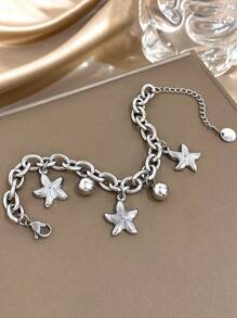 1 pièce Bracelet chaîne de perles en forme d'étoile de mer en acier inoxydable doré, bracelet empilable pour femme. Bijou de fête quotidienne pour anniversaire, Noël