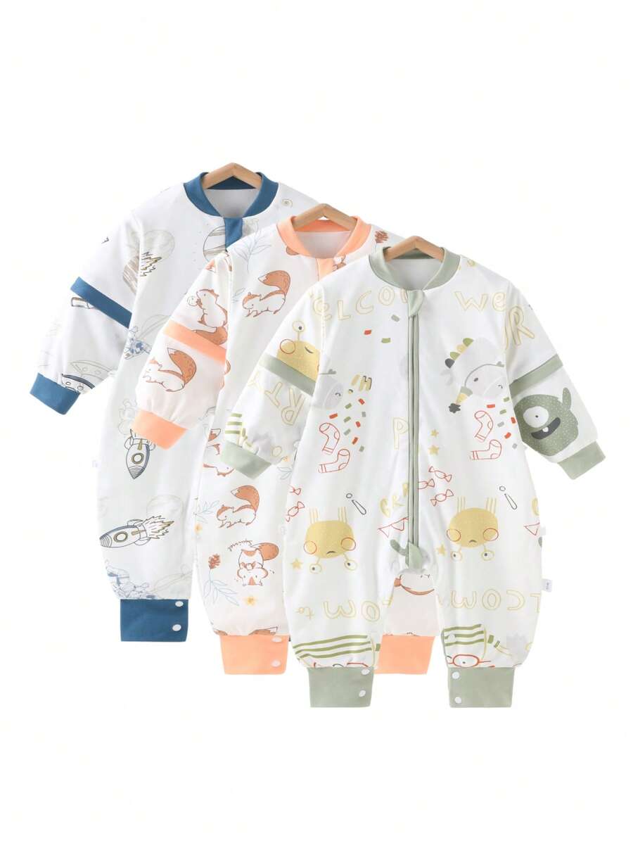 1.0 TOG 儿童双层针织分腿睡袋男女宝宝可拆卸袖可爱汽车印花睡袋连体睡衣 - 彩色 - 查看 1