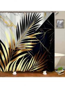 4 Peças Conjunto de Decoração de Banheiro Mármore Dourado Banana, Inclui Cortina de Chuveiro À Prova d'Água, Tapete Antiderrapante, Tampa de Assento Sanitário, Tapete de Banho e 12 Ganchos de Plástico, Ótimo para Decoração de Casa, Dormitório e Cabana, Volta às Aulas