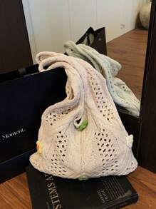 Bolso de mano de punto elegante - Bolso de hombro de ganchillo floral de gran capacidad para uso versátil y de commuting, vacaciones casuales, playa, bolso de hombro, bolso de tote