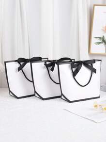 10pcs-Bowknot Decor Tote Bag, White Large Capacity Paper Handbag,Party Gift Decoration, For Halloween, Thanksgiving, Christmas, New Year, Wedding Bridesmaid Proposal Handbag, Birthday, Gifts, Simple Solid Color Shopping Bag, Bakery Packing Bag, Small Business Supplies,Black White Gift Handbag With Ribbon,DIY Making, Beauty Storage,Christmas