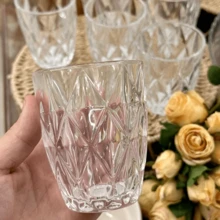 Jogo 6 Copos Vidro Diamond 270ml Linha Premium Luxo Copos Reforçados Vidro Grosso Água Suco Drinks Mesa Bar Elegante