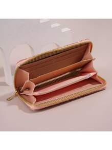 Flower Print Long Wallet For Women - New 2025 Fashion Ladies Large Capacity Zipper Coin Purse With Multiple Card Slots Wristlet Wallet Mini Wallet Purse Wallet Wristlet Wallet - Apricot - View 7