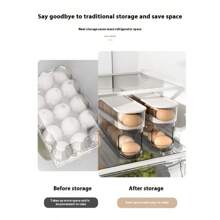 1pc Egg Storage Box With Cover, Rotating Egg Holder Rack, Refrigerator Side Door Egg Organizer, Made Of PP+PET
