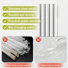 Pajitas de metal de repuesto para botellas de agua de 16 oz/24 oz 32 oz/40 oz, con 1 limpiador de pajitas, pajitas reutilizables de acero inoxidable compatibles con botellas de agua - 2/4/6 piezas - Pajitas de acero inoxidable Owala - Ver 2