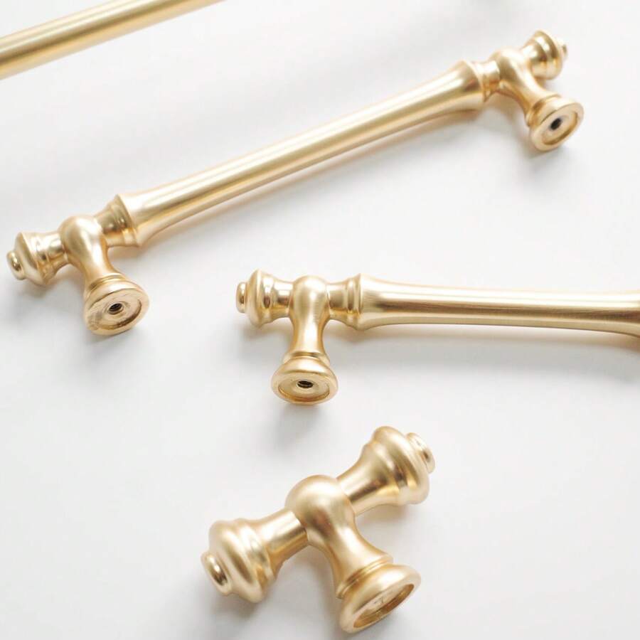 2pcs/4pcs Brushed Brass Cabinet Knobs, Golden Zinc Alloy Metal Handles For Kitchen Cupboards & Vanity Drawers, Durably Crafted For Home Renovation - Cabinet Hardware Pulls