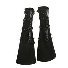 Punk Style Ankle Leg Warmer Black Metal Buckle Leg Warmers Knitted High Knee Legging Boot Socks For Women - Black - View 7