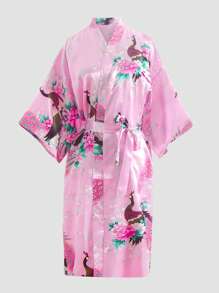2pcs Young Girl Pink Floral Print Long Robe Set - Multicolor - View 7