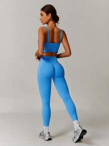MASKERT Set da donna per primavera ed estate, set sportivo, set yoga, top, set di pantaloni, tuta fitness, tuta sportiva, tuta da tennis, esercizio, tempo libero a casa, comodo e amichevole per la pelle - Blu reale - Visualizzare 3