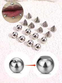 1set 16pcs Stainless Steel Geometric Ball Fake Piercing Stud Set Fake Nose Ring Stud Sticker Pack Fake Eyebrow Lip Piercing Non Piercied Body Jewelry - Flat - View 1