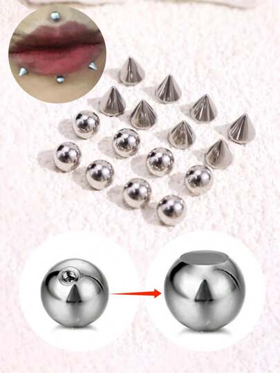 1set 16pcs Stainless Steel Geometric Ball Fake Piercing Stud Set Fake Nose Ring Stud Sticker Pack Fake Eyebrow Lip Piercing Non Piercied Body Jewelry