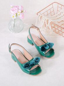 1 Pair Cute Girls Bow Decor High Heel Sandals, Suitable For Summer