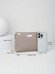 女士时尚波浪纹理链条肩带斜挎包、单肩包、手拿包、信封包 - 灰色 - 查看 6