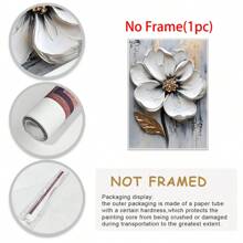 1 Pieza Pintura al óleo de flor blanca grande en 3D, Pintura de flor con textura gruesa en 3D, Arte de pared con textura floral, Arte en lienzo floral, Decoración de arte moderno para sala de estar, Arte botánico floral para decoración del hogar, Regalo, Decoración creativa de pared para el hogar, Dormitorio, Sala de estar, Cocina, Baño, Cafetería