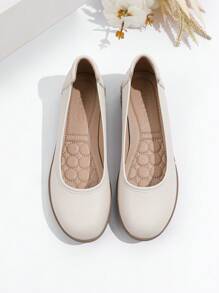 Women's Round Toe Wedge Heel Non-Slip Comfortable Airplane Shoes, Suitable For Work And Commuting - Beige - View 7