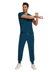 Operating Room Scrubs Uniforms Hospital Doctor Working Clothes Dental Clinic Nurse Surgery Suit Pet Grooming Veterinary Workwear - Dark Wash - View 5