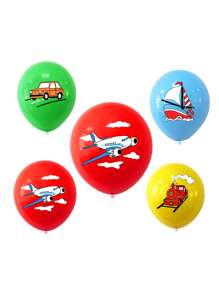 12/16PCS Transportation Themed Flag Raising Balloon Set, Sailboat, Airplane, Train, Birthday Party Scene Decoration Supplies