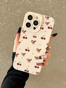 Cherry Bow Ivory Shockproof Phone Case Compatible With IPhone 16/15 XR /7/8 IPhone 15 Pro Max/12 Pro Max/13 Pro Max/14 Pro Max 13 14 11 12p14 P11 Soft Shell P12 Drop-Proof XS.XR /78P.78GES2 Series S24 A03s, A03core, A04, A12, A13, A14, A21s, A22, A23, A24, A32, A33a34, A5 A51A52, A53, A54, A71, A72, A73, S20 Fe, S21, S22, Redmi Series Redmi 9, Redmi 9a