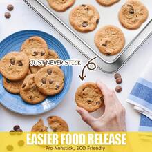 charola para hornear de acero inoxidable, 2 piezas, 16 x 12 x 1 pulgadas, bandeja para horno, charola para hornear y asar, antiadherente, no - Plateado - Ver 5