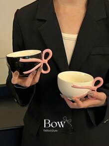 少女蝴蝶结手柄陶瓷杯、咖啡杯、拿铁杯、早餐杯、礼物 - 多色 - 查看 12