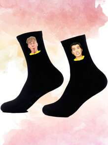 1Pair European And American Socks Casual Socks Personalized Letter Pictures Customization