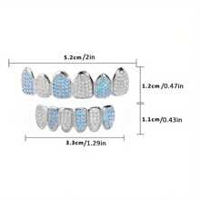 2 件/1 件铜水钻牙套，个性化嘻哈风格男女通用牙齿服装，适合万圣节、派对、角色扮演 - 彩色 - 查看 7