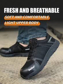 轻便透气树脂钢头防砸安全鞋，劳保鞋，网眼工作鞋，男女四季通用 - 全黑 - 查看 6