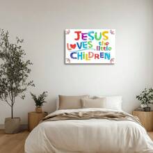 1pc Framed Canvas Wall Art Poster Abstract Jesus Loves The Little Children Wall Art For Living Room Bedroom Bathroom Kitchen Apartment Hotel, Artful Home Decoration - Framed, Horizontal - Framed Canvas - View 3