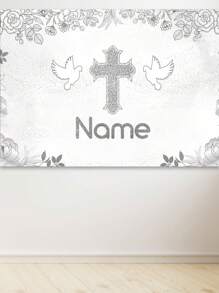 1pc Customizable Christening Themed Party Decoration Cross Banner,Communion Party Decoration Backdrop For Photography