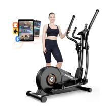 Máquina elíptica Pooboo, máquina de ejercicios elíptica con resistencia de 16 niveles y sistema de conducción magnética súper silencioso, máquina elíptica para el hogar con monitor LCD y zancada de 15.5 pulgadas, capacidad de peso de 350 libras - Negro - Ver 1